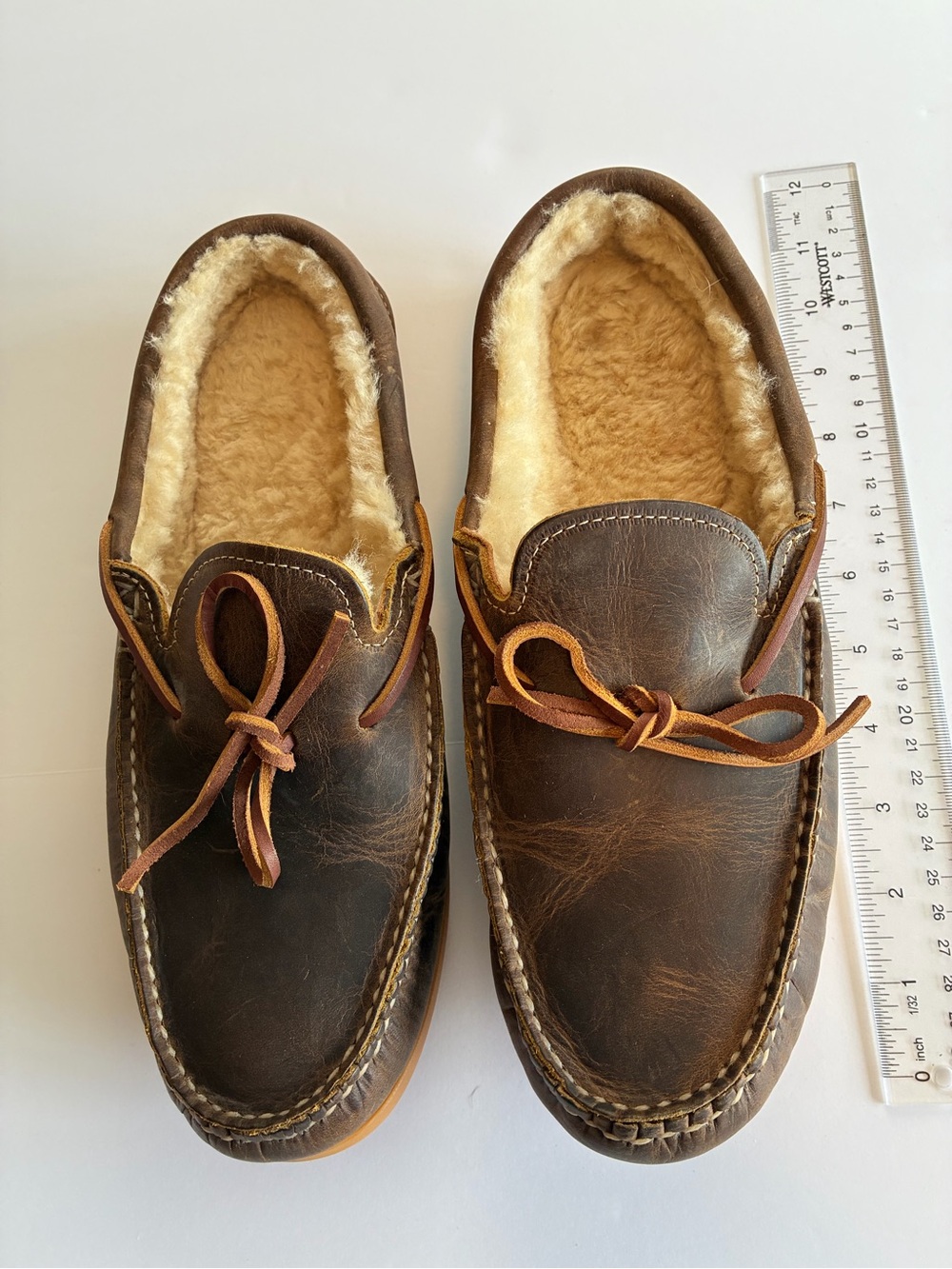 Vibram Men's Dark Brown Leather Shearling-Lined Moccasin Slip-Ons